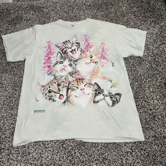 The Mountain Other - The Mountain Cat Selfie T Shirt Unisex L Bleached Dye Wash,kitty Crazy Cat Lady